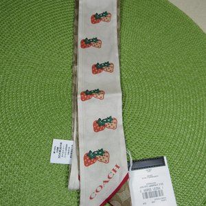 Coach Signature Strawberry Print 100% Silk Skinny Scarf
